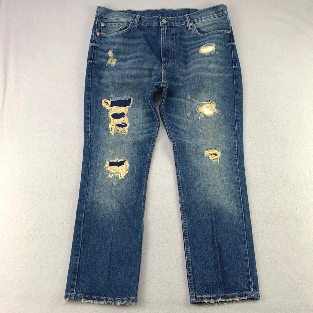 Levis 511 Slim Jeans Mens W40 L30 Blue Distressed Denim Straight Leg
